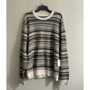 NWT Lucky Brand XL Mens Sweater Fair Isle Crew Earth Tones Cabin Grandpa